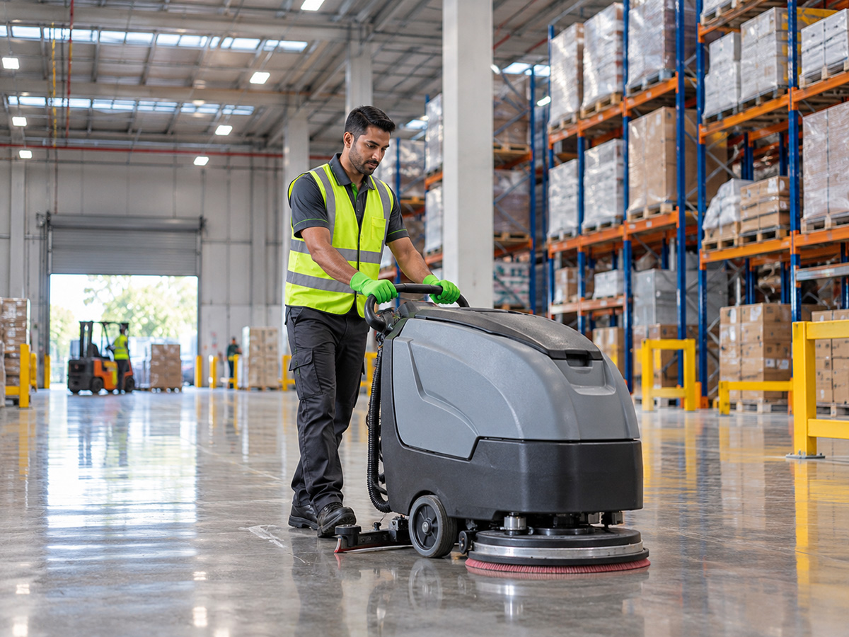 Commercial cleaning in a Melbourne warehouse